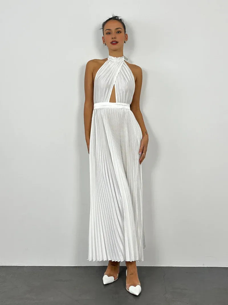 Robe Weitese élégante, col haut, robe de bal classique, coupe trapèze, sans manches, longueur cheville, couleur unie, maxi